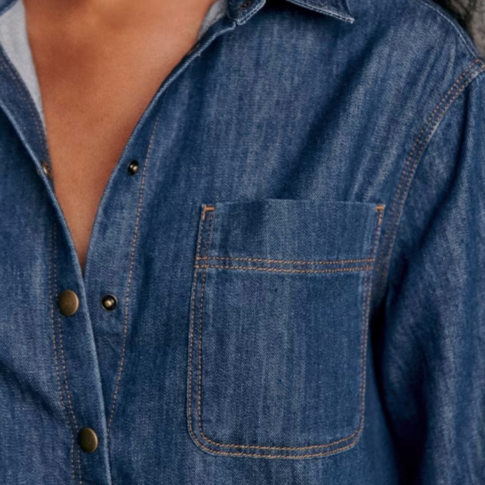 Sezane Denim Shirt Dress in Deep Blue with Brown Boots - Picture 3 of 11